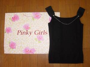 新品ピンキーガールズ★ネックレス付★アンゴラ シフォン袖ニット黒ブラック★Pinky Girls