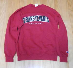 【美品】Champion◆ホンジュラス製 スウェットシャツ◆レット◆サイズM TRANSYLVANIA UNIVERSITY アメリカ大学スウェットシャツ