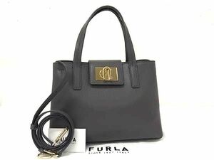 1円 ■極美品■ FURLA フルラ 1927 レザー 2WAY ハンドバッグ ショルダーバッグ トート レディース グレー系 FF3344