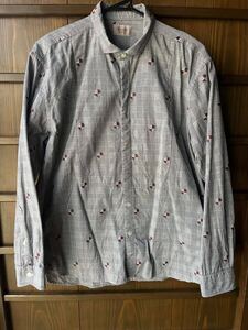 BEAMS HEART長袖シャツ グレーチェック 柄シャツSサイズ中古品