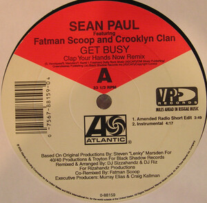 $ Sean Paul / Get Busy (Clap Your Hands Now Remix) 0-88159 YYY301-3782-8-8 YN 