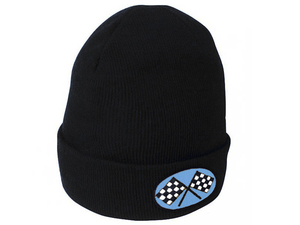 KNIT CAP CHECKER FLAGS BLUE/ニットキャップチェッカーフラッグブルー青ハーレーチョッパーライダーchopper帽子ワッペン刺繍市松模様