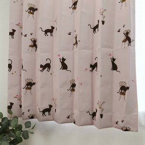 遮光カーテン かわいい猫柄 ピンク 幅100cm×丈250cm2枚 日本製 プリーツが綺麗な形態安定加工