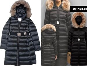 極美品 MONCLER TINUVIEL GIUBBOTTO ブラック サイズ 00 ベルト付き 製造中止 ブルーフロストフォックスファー