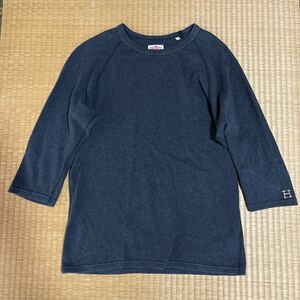 ハリウッドランチマーケット 袖ロゴ刺繍入り ストレッチフライス 7部丈 Tシャツ 3チャコールグレー レア HRM 七分袖 ハリラン 聖林公司