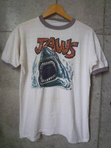 【激レア!!】70s～80s JAWS ジョーズ リンガーT ムービープリントTシャツ ヴィンテージ vintage 染み込み