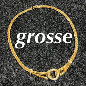 【m】美品 グロッセ grosse ネックレス ブルー ゴールドカラー ジルコニア ストーン ヴィンテージ