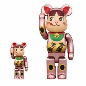 BE@RBRICK 招き猫ペコちゃん 桃金メッキ 送料無料 ベアブリック medicom toy メディコムトイ 不二家