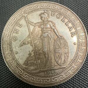 英領 香港 貿易銀　1911年 海外古銭 銀貨　壹圓 貨幣 硬貨 通貨 英国 1ドル Q001 イギリス 古銭 大型コイン 一圓