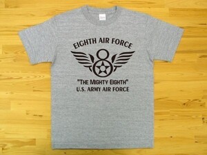 8th AIR FORCE 杢グレー 5.6oz 半袖Tシャツ 黒 S ミリタリー U.S. ARMY AIR FORCE the mighty eighth