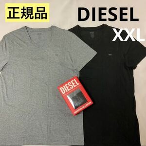 洗練されたデザイン　DIESEL　UMTEE-MICHAEL-TUBE-TWOPACK　VネックTシャツ2枚セット　ブラック/グレー　XXL　A05428 0LDAS　2023新製品