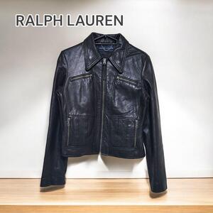 RALPH LAUREN ジャケット ラムレザー ライダース風 ブラック