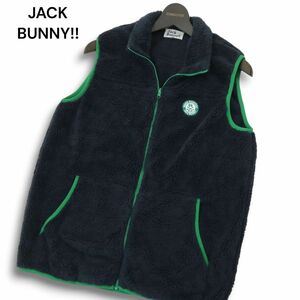 JACK BUNNY!! ジャックバニー パーリーゲイツ ゴルフ 秋冬★ ボア フリース フルジップ ベスト Sz.5 メンズ ネイビー　A4T11677_B#N