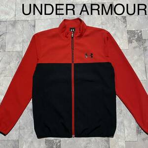 UNDER ARMOUR アンダーアーマー ナイロンジャケット ジップアップ ウィンドブレーカー プリントロゴ ブラック レッド サイズM 玉FS1144