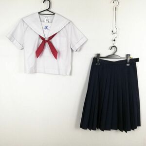 1円 セーラー服 スカート スカーフ 上下3点セット 165A 大きいサイズ 夏物 白3本線 女子 学生服 兵庫飾磨東中学 白 中古 ランクC EY6332