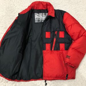 希少L！ヘリーハンセン【極暖の極み】HELLY HANSEN ダウンジャケット レッド でかロゴ ロゴ刺繍 ボリューム感 肉厚◎ ダウン フェザー 