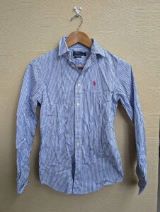 ★□POLO RALPH LAUREN ポロ ラルフローレン Yシャツ ストライプ 水色 白色 サイズ 150/80A