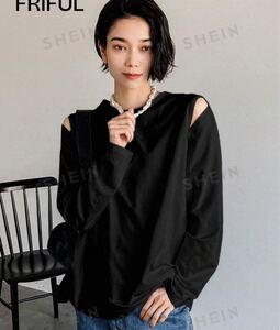 オフショル カットオフ ロングTシャツ ロングスリーブ トレーナー トップス 肩出し おしゃれ