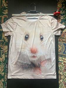 ファッション衣類　☆　未使用　３Ｄプリント　半袖Ｔシャツ　動物　ネズミ　ベージュ系　Ｌサイズ　ユニセックス　クールジャパン