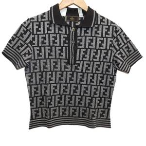 FENDI フェンディ maglia ニット ポロシャツ ズッカ柄 ブラック×グレー 平置き:肩幅36×着丈44×身幅40×袖丈17×裄丈37(cm) NT Bランク