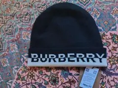 バーバリーBurberry ニットキャップ ビーニー　BK×IVロゴ