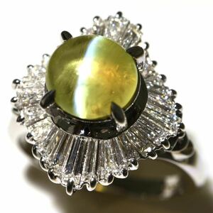 ソ付き!!《Pt900 天然クリソベリルキャッツアイ/天然ダイヤモンドリング》J 約7.0g 約10.5号 0.98ct ring 指輪 jewelry diamond EF5/EG3