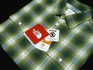 新品ザ・ノースフェイスTheNorthFace[BuckwheatShirt]半袖フラップポケットチェックシャツM緑x白\9900抗菌加工