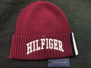 USA正規品 トミーヒルフィガー TOMMY HILFIGER 厚手 ニットキャップ ニット帽 ビーニー 綿 コットン100％ バーガンディ ワイン色 