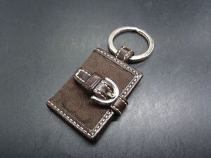 ■美品■ COACH コーチ シグネチャー キャンパス ミニフォトケース バッグチャーム キーホルダー キーリング ブラウン系 DG7985