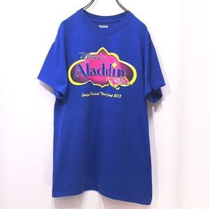 【送料360円】1円スタート★古着 アラジン GILDAN ギルダン ディズニープリント Tシャツ レディース Sサイズ 半袖 青 ブルー O-689