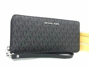 1円 ■新品■未使用■ MICHAEL KORS マイケルコース MK柄 PVC ラウンドファスナー 長財布 ウォレット レディース ブラック系 FJ0721