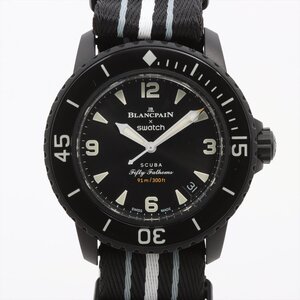 ■ 1円 ～ 正規 美品 ■ ブランパン × スウォッチ BLANCPAIN × swatch オーシャンオブストームス ■ ブラック 黒 フィフティファゾムス