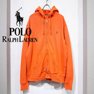 M / 現行 POLO RALPH LAUREN ポロ ラルフローレン スウェット フルジップ パーカ オレンジ コットン ポリエステル サーフ メンズ 古着