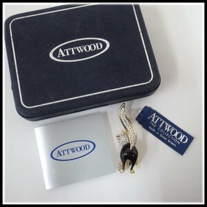 4353T　ATTWOOD&Sawyer アトウッド＆ソーヤー　ATTWOOD THE COLLECTION　A&S　ブローチ　猫　ラインストーン×ゴールド×ブラック　未使用