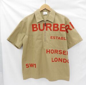 BURBERRY バーバリー ロンドン イングランド HORSEFERRY プリント メンズ ハーフジップ 半袖シャツ サイズ：38 美品