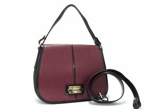 1円 ■美品■ FURLA フルラ レザー 2WAY ショルダーバッグ クロスボディ ハンドバッグ レディース ボルドー系×ブラック系 BI4865