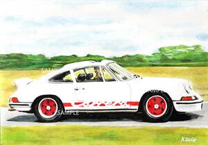 A4プリントです。　ポルシェ911　カレラ　1974　　水彩画　旧車イラスト