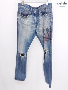 F727b [人気] HYSTERIC GLAMOUR ヒステリックグラマー 0261AP12VHB/SK加工 HEARTBREAKERS デニムパンツ 32 インディゴ | ボトムス N