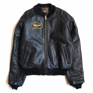 【美品/ビッグサイズ】 VANSON 【TJV オールレザー スタジャン】42 ブラック ジャケット ワッペン USA製 バンソン 2412659