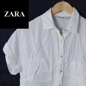 ザラ ベーシック ZARA BASIC Z1975 DENIM■半袖シャツ　ブラウス　無地■S■オフホワイト系 ※IW4412102