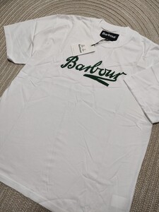 新品 未使用 Barbour 筆記体 ロゴ 半袖 Tシャツ 42 XL程度 バブアー ホワイト 白 国内正規品