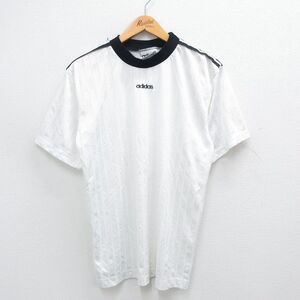 M/古着 アディダス adidas 半袖 ビンテージ サッカー Tシャツ メンズ 90s ワンポイントロゴ クルーネック 白 ホワイト 3本ライン 24aug20