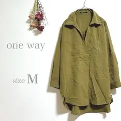 one way ワンウェイ チュニック スキッパーシャツ カーキ ポケット M