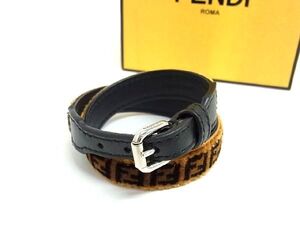 ■新品■未使用■ FENDI フェンディ ズッカ柄 ファー×レザー 2連 ブレスレット アクセサリー レディース ブラウン系 AM6393