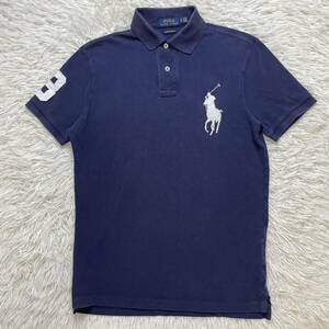 人気カラー POLO RALPH LAUREN ラルフローレン ビッグポニー 刺繍ロゴ ナンバリング 鹿の子 半袖 ポロシャツ ネイビー 紺色 実寸M相当