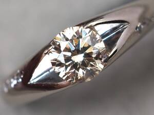 【5365M】鑑定書付 K18WG 天然ダイヤモンド N/SI-1/GOOD/0.526ct/0.07ct/4.0g リング 指輪 ♯10