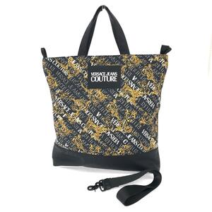 美品◆VERSACE JEANS COUTURE ヴェルサーチジーンズクチュール 2WAYトートバッグ◆73YA4BF2 ブラック ユニセックス bag 鞄