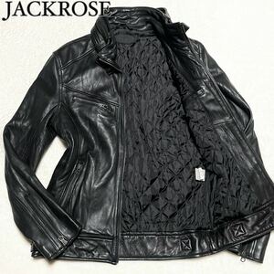 【美品 希少サイズ4】 ジャックローズ JACKROSE 【豪快ラムレザー使用】 ライダースジャケット レザージャケット 羊革 ブラック L相当