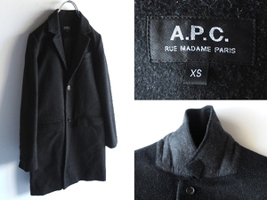 A.P.C. アーペーセー イタリア製生地使用 ウールメルトン チェスターコート XS チャコール 国内正規品