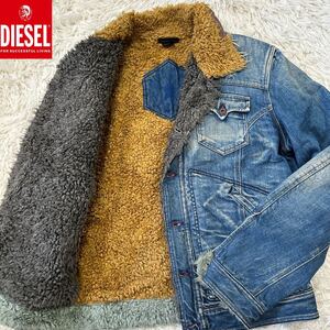 【冬の最高傑作】極美品 DIESEL ディーゼル Gジャン デニムジャケット XL相当 内ボア 【極暖】抜群の保温性 袖D刺繍 ボタン刻印 総柄